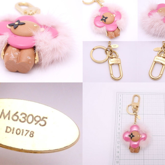 LOUIS VUITTON Bag Charm Keyring Portocre Vivienne Fur Brown x Pink Wood Gold Har - Picture 5 of 5